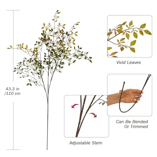 Fake Plants Eucalyptus Stems,Plastics Ficus Stems for Vase Artificial Plants,Greenery Stems for Vase Faux Plants Indoor,43.3" Faux Greenery Indoor Vase Fillers for Home Decor(3Pcs Orange) - color: Orange 3pcs