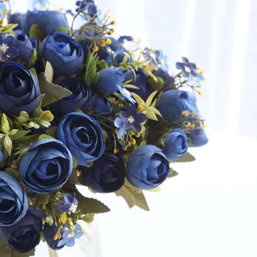 Efavormart 4 Pack 12 inch Navy Blue Artificial Mini Ranunculus Bouquets, Silk Persian Buttercup Faux Flower Arrangements for Modern Events and Creative DIY Crafts - color: Navy Blue