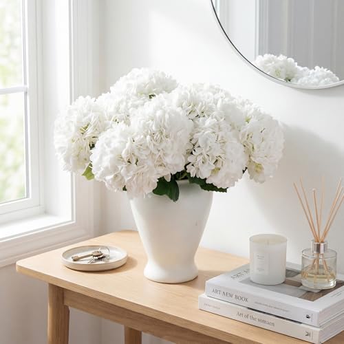PARTY JOY 12PCS 15.4In Artificial Hydrangea Silk Flowers Bouquet Faux Hydrangea Stems for Wedding Centerpieces Home Decor (White,12pcs) - color: 12pc-white