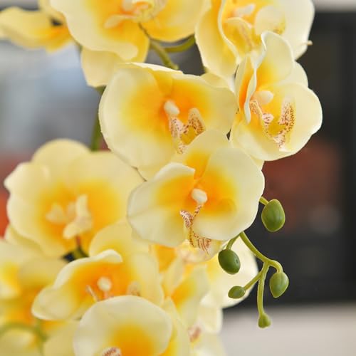 19" H Phalaenopsis Faux Orchid Plant Silk Orchid Centerpiece Artificial Floral Arrangement in Ceramic Pot (Yellow) - color: Yellow
