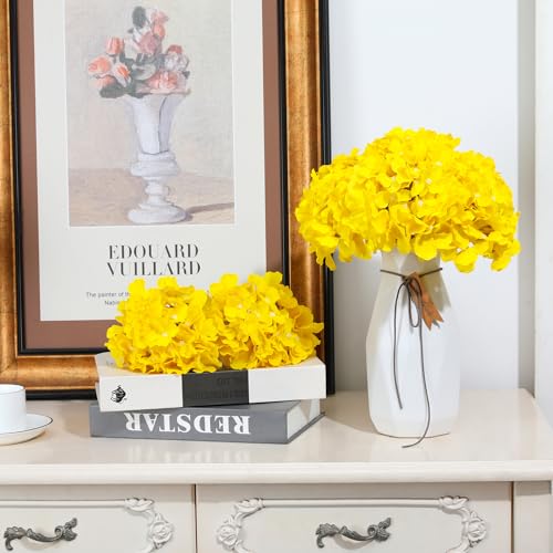 Fake Yellow Hydrangea Artificial Flowers - Faux Silk Hydrangeas Flowers Heads with Stems Real Touch for Home Wedding Party Table Decor(Yellow,Pack of 10) - color: Yellow