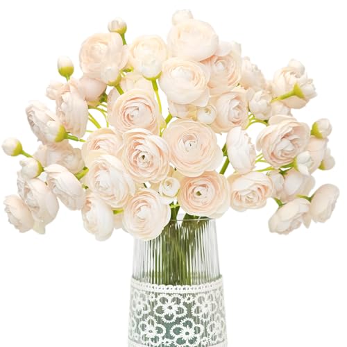 Letjolt Artificial Ranunculus Flower Light Champagne 18pcs | Silk Flowers, Faux DIY Bouquet, Wedding Engagement Centerpieces, Bridal Shower Decorations, Home Decor - color: Light Champagne