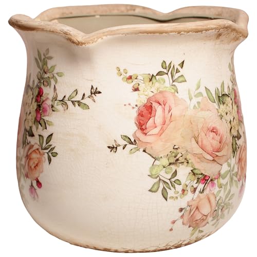 Xiaan Jiaju Ceramic Flower Vase, Rustic Farmhouse Vases & Planting Pots with Drainage, European Home Decor for Mantel Fireplace Bookshelf Wedding Centerpieces, Pink Rose Floral - color: Ivory Blush Floral