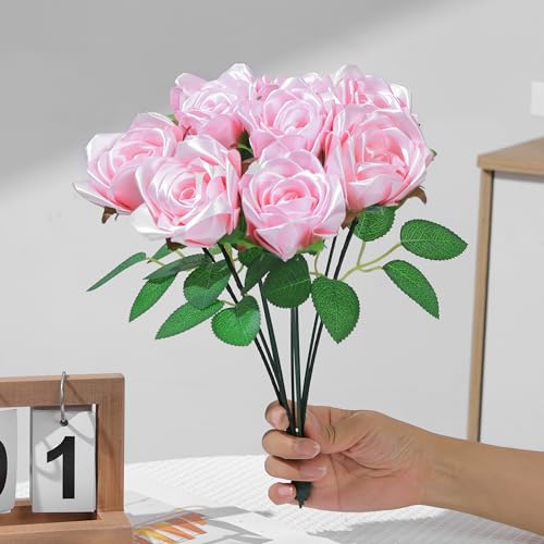Pre-Assembled Satin Ribbon Petals (100Pcs), DIY Forever Rose Kit for Creating Unique Mother's Day, Wedding Bouquets - color: 100 Pcs Rose Pink