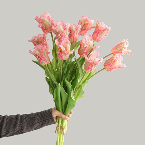 3PCS Artificial Parrot Tulips Made of Silk Flowers and Plastic Rods, Ideal for Living Room, Dining Room, Office, Festival and Party Decorations (Pink) - color: Pink