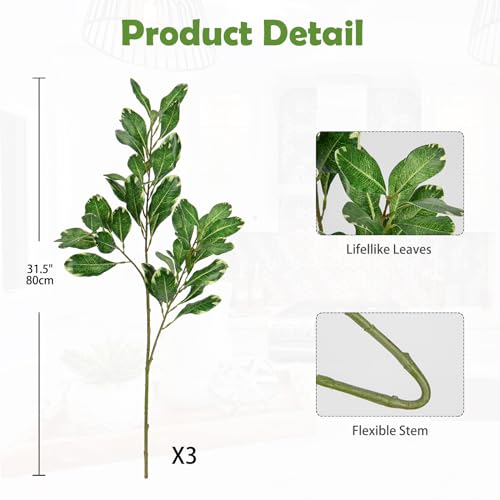3PCS Artificial Greenery Stems 31.5 Inch Faux Branches for Vase Fake Pittosporum Tobira Leaves Branches Long Stems Plants Leaf Bushes for Floral Arrangement Bouquets Party Wedding Home Decor Green - color: Pittosporum Tobira - Green