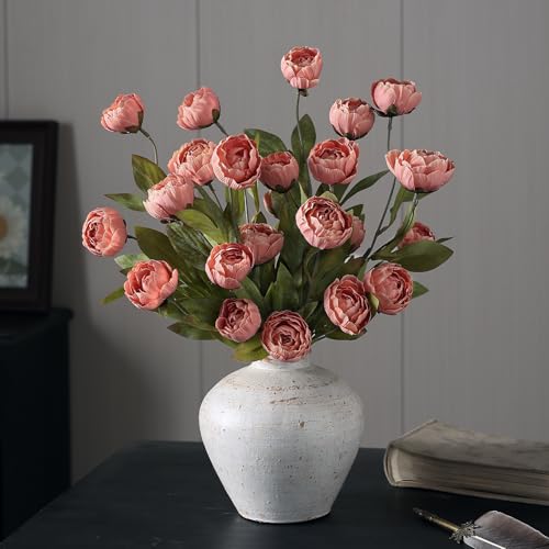 VIERENA 6 Pcs Faux Silk Peony Artificial Flowers for Vase -27", Bulk Fake Peonies Branches with Stems for DIY Bouquet Centerpieces Wedding Fillers Arrangements Shower Decorations (Dusty Pink) - color: Dusty Pink