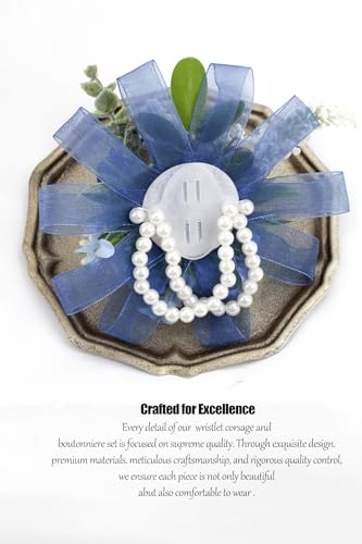 Royal Blue Corsage and Boutonniere Set, Corsage Wristlet for Women and Boutonniere for Wedding Prom Homecoming, Artificial Rose Flowers Boutonniere and Wrist Corsage - color: Royal Blue