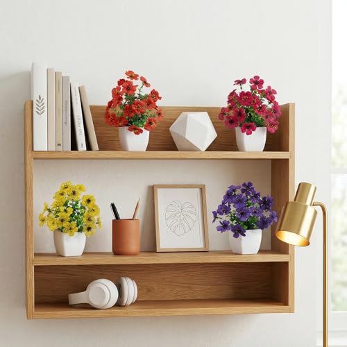 LOYWREE 4 Pack Small Artificial Daisy Flowers Fake Plants in White Pots, Mini Potted Floral Spring Decorations for Home Bathroom Shelves Office Desk Table Centerpiece Indoor Decor - color: Daisy-white Pot, size: White Pot