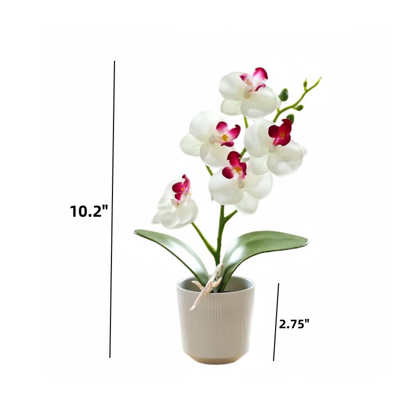 10.2" Orchids Artificial Flowers Fake Orchid Plant Potted Butterfly Orchid Silk Flowers Decor for Home Living Room Bathroom Wedding Office Decoration (White) - color: White
