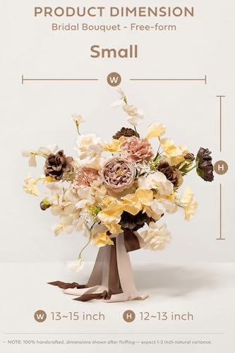 Ling's moment Wedding Bouquets for Bride, Earth Brown & Butter Yellow Bridal Bouquets for Bride, 13 Inch Free Form Artificial Wedding Flower Bouquet for Rustic Wedding Ceremony Anniversary - color: Brn- Earth Brown & Butter Yellow, size: Small 13 Inch