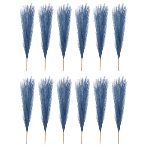 PATIKIL 17 Inch Faux Pampas Grass, 12 Pcs Boho Decor for Home Decoration Artificial Tall Fluffy Stems for Wedding Flower Party Vase Arrangement Centerpieces, Peacock Blue - color: Peacock Blue