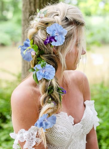 Orchids Artificial Flowers,6PCS Silk Blue Orchid Stems Realistic Artificial Phalaenopsis Flowers 36" Fake Orchid for Wedding Party Office Home Décor (Light Blue) - color: Light Blue