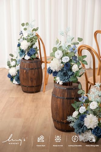 Ling's moment 17.5" Tall Standing Artificial Flowers Arrangements 4 pcs Wedding Aisle Runner Chair Decorations Dusty Blue Navy Centerpieces for Ceremony Reception Rose Floral Party Outdoor - color: Blu-dusty Blue & Navy Blue & White(2024)
