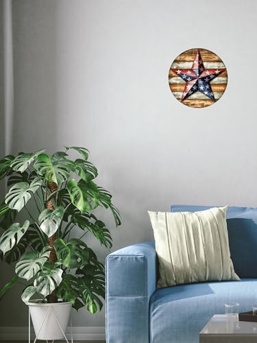 Rustic Wall Decor Wall Plaque Sign Round Metal Tin Sign American flag Wreath Round Welcome Door Hanging,Suitable for Home Garden Kitchen Bar Cafe Restaurant Garage Wall Decor Retro Vintage 8x8 Inch (US Star 2) - color: US Star 2
