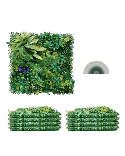 VEVOR Artificial Grass Wall Panels, 8 PCS 20 x 20 inch, 3D Combination Greenery Boxwood Panel for Indoor Outdoor Green Decor & Ivy Fence Covering, Privacy Backdrop Wall Hedge Screen for Garden - color: Mixed Leaf, size: 20*20IN 8P