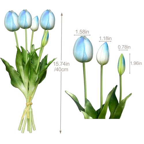 10 Pcs Fake Tulips Tulips Artificial Flowers Real Touch Fake Flowers Artificial Flower Bouquet for Home Table Party Wedding Decoration (Blue) - color: Blue
