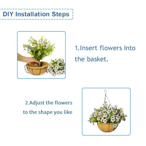 Artificial Hanging Flowers for Outdoors with Basket,UV Resistant Realistic Faux Hanging Plants Outdoor Artificial Flowers for Outdoors Basket for Yard Porch Patio Garden Home Decor,12 Bundles(White) - color: White