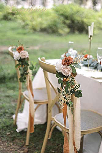 Lookein Pew Flowers for Wedding Ceremony Chair Decorations Set of 8 Aisle Decorations Bench Decoration Wedding Aisle Chair Decoration, Rustic Terracotta - color: Rustic Terracotta
