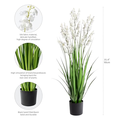 Ttranewsoo Artificial Tall Grass Plants with Pots 36" 1 Pack Lily of The Valley Artificial Grass Home Interior Decorating and Outdoor Garden Decorations(White) - color: Cream
