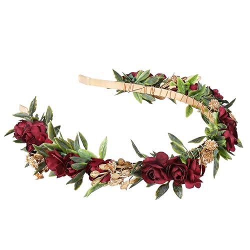 Red Rose Flower Headband, Artificial Fairy Elf Flower Crown, Forest Woodland Floral Headpiece for Women Maternity Wedding Renaissance Festival Cosplay Party Hair Accessories - color: Red