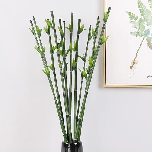 6 Pcs Artificial Bamboo Branches, 37" Long Stem Tree Stem Green Fake Bamboo Sticks Faux Greenery Plants Artificial Floral Arrangement for Office Living Room Party Home Decoration