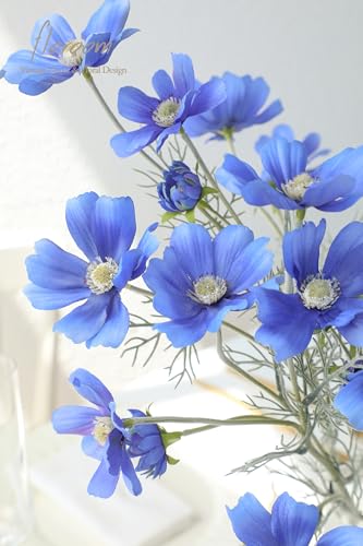 Floroom 5 Pcs Artificial Flowers Royal Blue Fake Cosmos Faux Silk Flower for Indoor Home Decor, Party Arrangements, Wedding Bouquets, Floral Table Centerpieces, and Decorations - color: Royal Blue