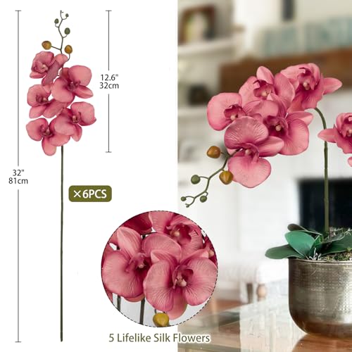DILATATA 6PCS 32" Artificial Orchid Stems Pink Butterfly Orchid Faux Phalaenopsis Flowers for Home Wedding Centerpieces Office Table Decorations Real Touch Silk Orchids for DIY Floral Arrangements - color: L-purple
