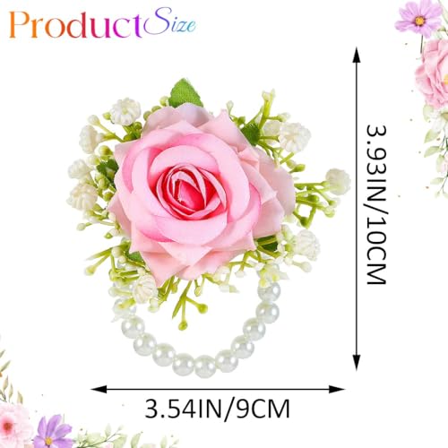Wedding Corsage Wristlet Red Rose Wrist Corsage for Women (Pink) - color: Pink