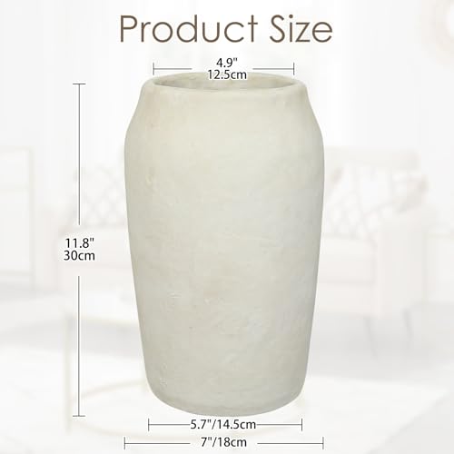 Briful Rustic Vintage Ceramic Vase, 11.8'' Farmhouse Table Decor with Wide Mouth, Large Decorative Vase for Home Decor, Living Room, Entryway & Shelf Styling, Beige - color: 12'' Beige