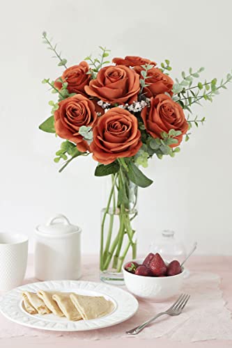 JUSMAI 50pcs Roses Artificial Flowers Burnt Orange Fake Roses Flowers with Long Stems Silk Flowers for Wedding Bouquet Centerpices Decorations Party Bridal Baby Shower Home Decor - color: Burnt Orange, size: 50PCS