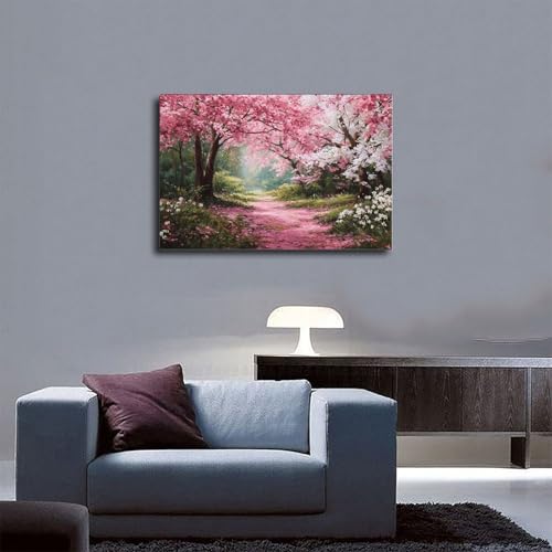 Beautiful Cherry Blossom Trees In Full Bloom, With Pink Petals Covering The Ground Suitable for Wall Art Decoration Room Decoration Home Decoration Bedroom Decoration - Versatile Home Decor 30x20inch( - color: Frame-style, size: 30x20inch(75x50cm)