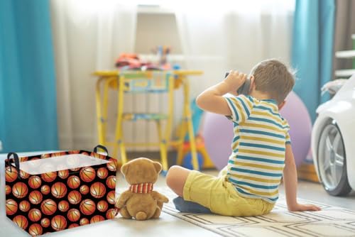 Rectangular Basketball Basket,Easter Basket.Cute Baskets for Room Decor, Kids Baskets with Handles.Books Bins,Gifts Box. (Balck basketball) - color: Balck basketball