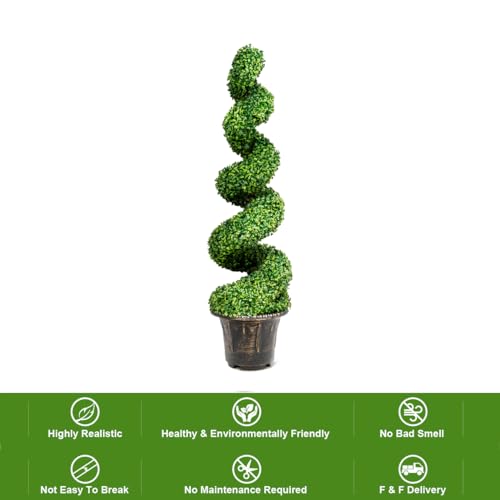 4 Ft Artificial Boxwood Spiral Topiary Tree, Fake Greenery Plants for Indoor or Outdoor - size: 4 ft