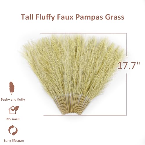 Golden Pampas Grass Small, 30 Pcs 17" Faux Pampas Grass Short Decor, Pompas Grass Flower Arrangement and Vase Filler for Boho Home Wedding Decoration - color: Golden, size: 17'' Tall