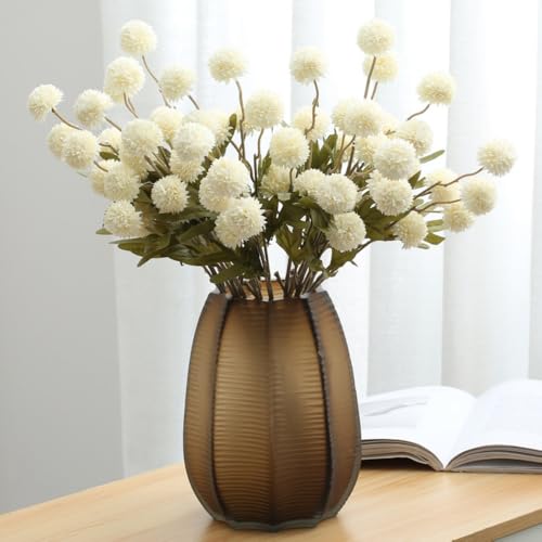 6pcs Pompon Mum Artificial Flower,Faux Silk Mini Chrysanth with Stems,for DIY Bouquet Centerpieces Office Wedding Decoration (White) - color: White