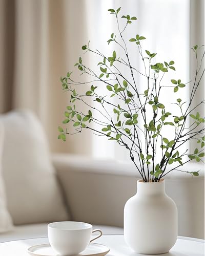 DuHouse 34" 5Pcs Artificial Ficus Branches Fake Greenery Stems Faux Eucalyptus Stems for Home Office Table Centerpieces Garden Vase Filler Decoration(Green) - color: Green, size: 34"