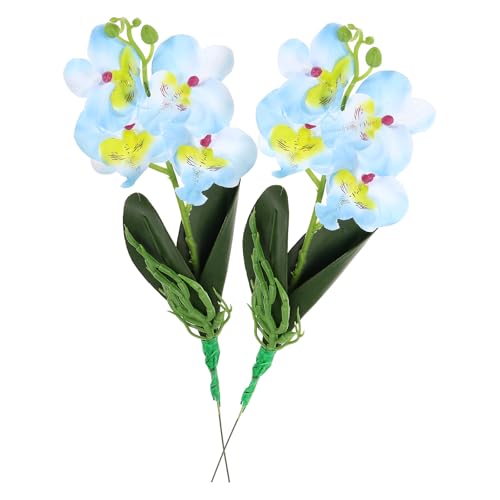 uxcell 2 Pcs Artificial Phalaenopsis Fake Flowers, 14 Inch Real Touch Artificial Floral Fake Bouquet for Wedding Bride Shower Gift Home Decor DIY Crafts, Blue - color: Blue, size: 14 Inch