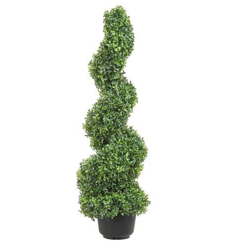 VEVOR Artificial Boxwood Spiral Topiary Trees, 3ft Tall (2 Pieces) Faux Plant Outdoor, All-Year Green Fake Plant with Replaceable Leaves for Decorative/Indoor/Porch/Garden - size: 3ft
