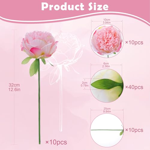 10PCS Deep Pink Realistic Silk Peonies Bouquet, Waterproof & UV Resistant Faux Peony Flowers, All-Weather Artificial Stems for Outdoor, Grave, Wedding Centerpiece & Home Decor - color: Deep Pink