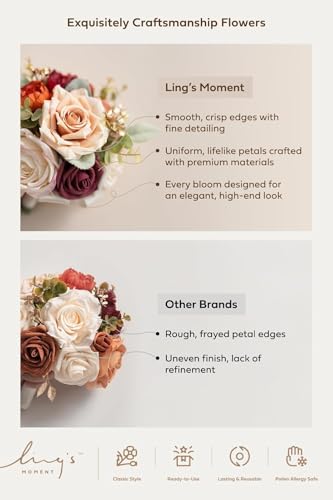 Ling's moment Artificial Bridesmaid Bouquets Set of 6,Burgundy Wedding Flower Bouquets Pink Floral Bouquet Mashala Bridal Bouquets with Ribbon,Ceremony,Anniversary,7-inch Diameter - color: Pk-marsala & Cream