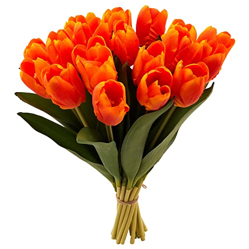 20PCS Artificial Tulips Real Touch Faux Flower Moisturizing Tulips for Photography Ornaments Home Garden Wedding Party Decor Fake Flowers (Orange) - color: Orange