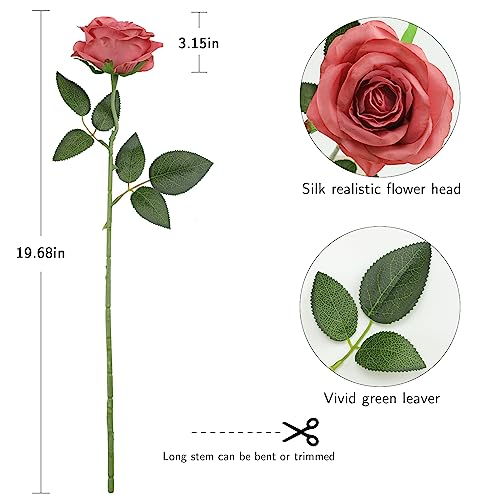 Tifuly Coral Pink Roses Artificial Flowers -12 Pcs Long Stem Silk Roses, Realistic Fake Roses with Stem for Bridal Bouquets, Home and Office DIY Decor - color: Coral Pink