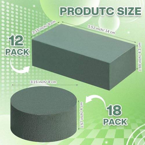 Baderke 30 Pack Floral Foam Blocks Round & Block Foam Set Green Wet & Dry Flower Blocks for Fresh & Artificial Flower Arrangement Florist Supplies for DIY Arts Crafts & Weddings