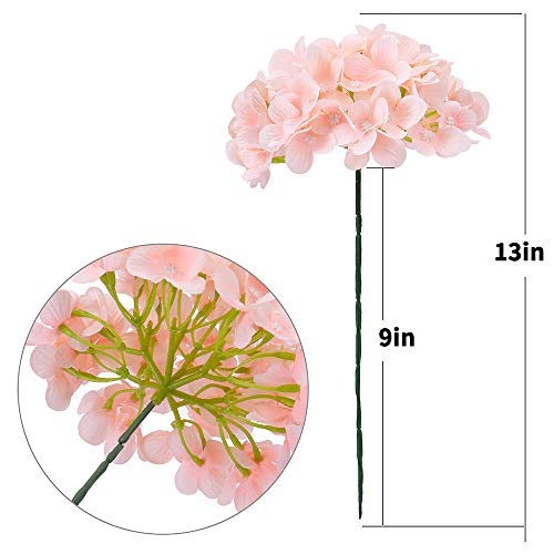 Silk Hydrangea Heads with Stems Artificial Flowers Heads for Home Wedding Decor,Pack of 10 (Peach Pink) - color: Peach Pink