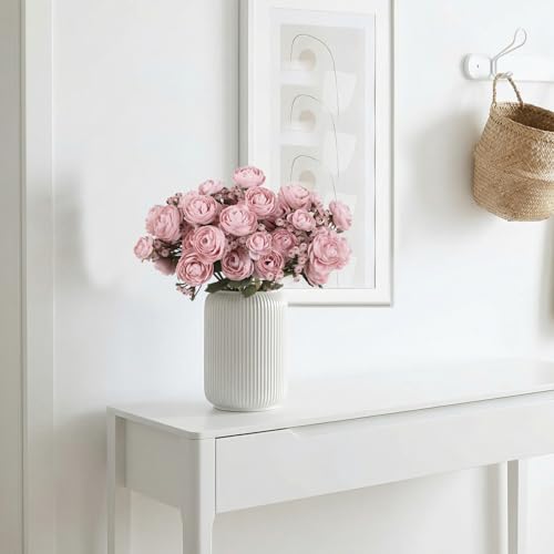 Pink Ranunculus Artificial Flowers 5 Bouquets Fake Silk Mini Ranunculus with Stems 15PCS Faux Peonies Spring Flowers for DIY Wedding Bride Shower Centerpieces Home Vase Filler Decor (Dusty Pink) - color: Dusty Pink