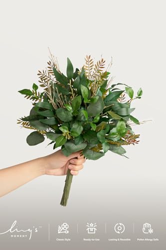 Ling's moment Artificial Greenery Stems Box Set, Faux Greenery Picks for DIY Bridal Bouquets Wedding Floral Arrangement Table Centerpieces, Olive Green & Dark Green - color: Greenery Combo- Olive Green & Dark Green