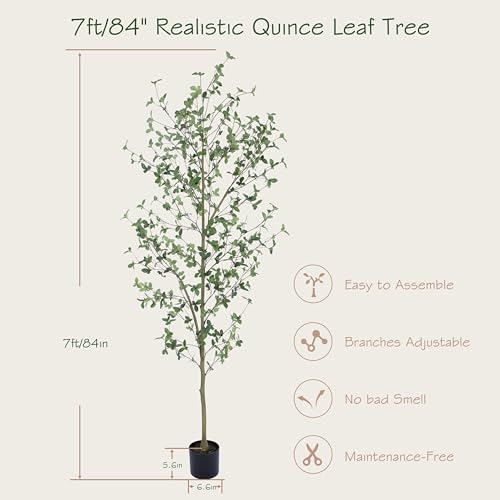 Bellacat 7ft Artificial Quince Leaf Tree with Realistic Trunks, 84in Faux Quince Leaf Tree with Lifelike Leaves for Garden, Home, Living Room Decor - style: 7ft Quince Leaf Tree
