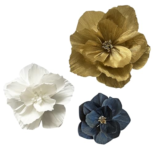 BRT Bearingshui Crepe Paper Flowers Decoration for Wall Total 9 Pcs, Artificial Flowers Backdrop for Wedding Decor Baby Bridal Shower Birthday Party, Gold White Black 3D Wall Flowers Decor - color: Gold Black White