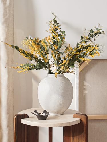 Large White Ceramic Vase - 9.8 Inch Rustic Farmhouse Flower Vase for Home Decor, Minimalist Tall Vases for Living Room, Table, Bathroom, Holiday & Weddings (Sandstone White) - color: Sandstone White, size: 9.8 Inch
